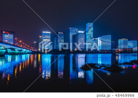 skyline of Taijiang, fuzhou at night by Min River 48469966