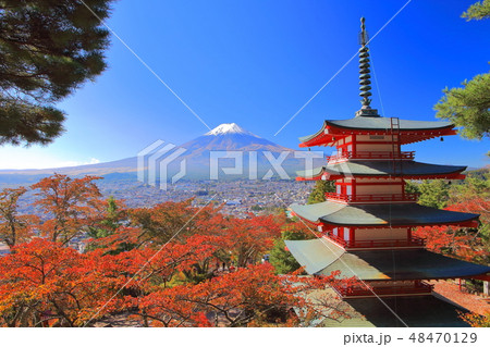 【山梨県】新倉富士浅間神社　忠霊塔の紅葉 48470129