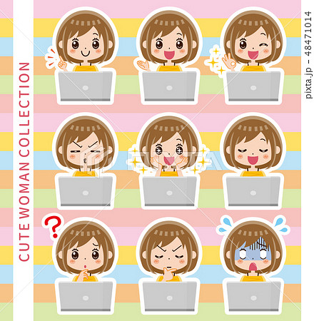 女性 パソコン セット(白フチ) 女性 パソコン セット(白フチ) 48471014