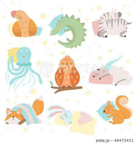 Cute Animals Sleeping Set, Hen, Zebra, Crocodile, Octopus, Sheep, Squirrel, Fox, Bunny, Owl with 48473451