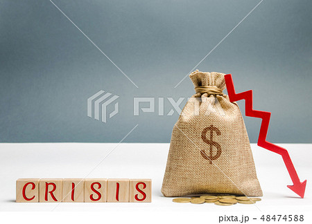 Wooden blocks with the word Crisis and money bag Wooden blocks with the word Crisis and money bag 48474588