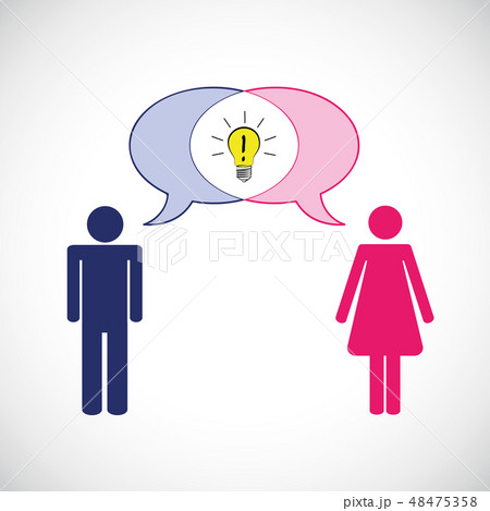 man and woman have one idea communication concept pictogram 48475358