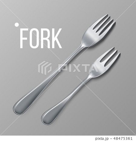 Fork Vector. Silver Metal Fork Top View. Restaurant Silverware Tool. 3D Realistic Illustration 48475361