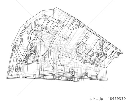 Engine block sketch. Vector rendering of 3d 48479339