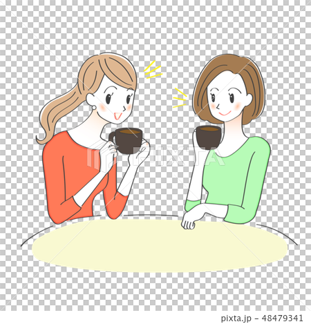 女性　カフェ　お茶　イラスト 48479341