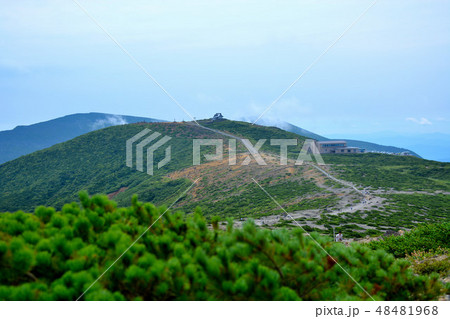 東北・蔵王・蔵王山・熊野岳へ向かう馬の背の遊歩道よりレストハウス、刈田岳を振り返る（２） 48481968