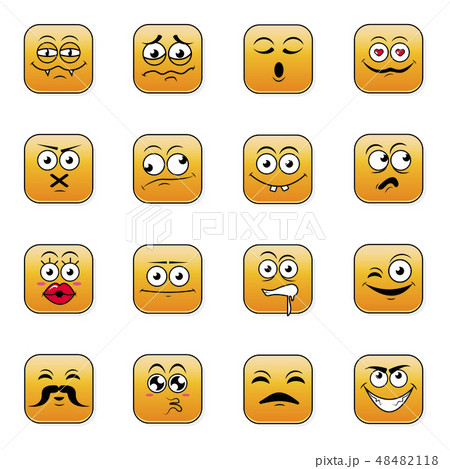 Yellow icon set of cute happy smiley emotions 48482118