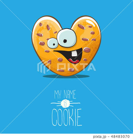 vector funny hand drawn homemade heart shape cookie character isolated on blue background. My name 48483070