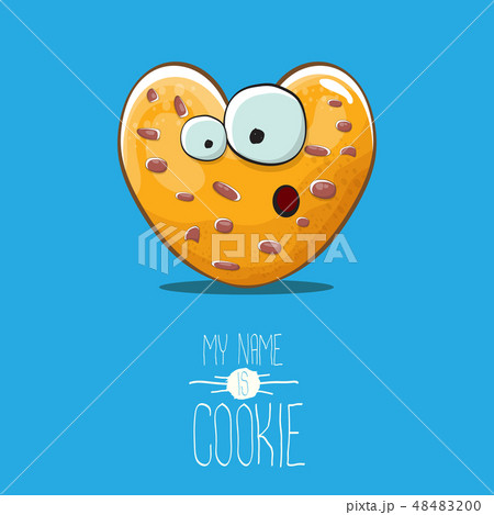 vector funny hand drawn homemade heart shape cookie character isolated on blue background. My name 48483200