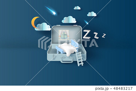 Paper art and craft style of bedroom in suitcase Paper art and craft style of bedroom in suitcase 48483217