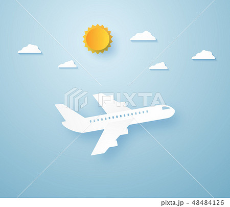 Airplane flying in the sky , paper art style Airplane flying in the sky , paper art style 48484126