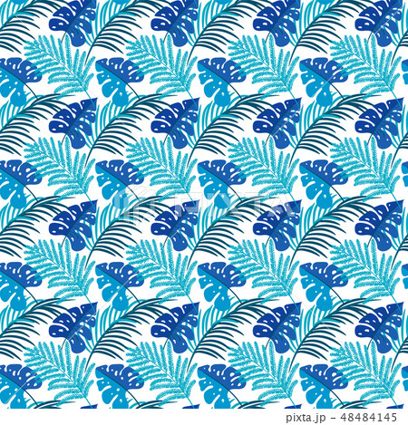 Tropical Leaves. Seamless Texture with Bright Hand Drawn Leaves of Monstera. Spring Rapport for 48484145