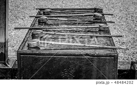 Ritual purification fountain at an Japanese Temple Ritual purification fountain at an Japanese Temple 48484202