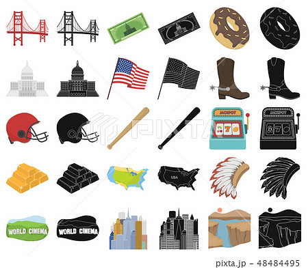 USA country cartoon,black icons in set collection for design.Travel and attractions vector symbol 48484495