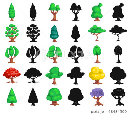 Vector design of tree and nature sign. Set of tree and crown stock symbol for web. Vector design of tree and nature sign. Set of tree and crown stock symbol for web. 48484500