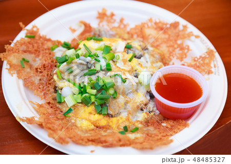 Traditional Thai Street Food, fresh oyster omelet Traditional Thai Street Food, fresh oyster omelet 48485327