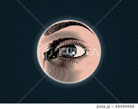 Engraving spy eye drawing with color illustration 48490666