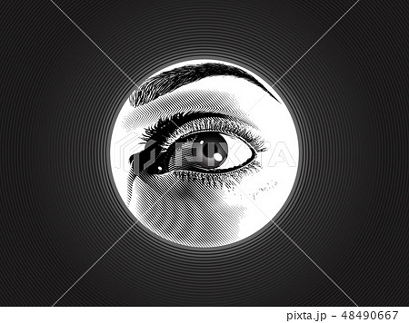 Engraving spy eye drawing monochrome illustration 48490667