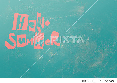 Phrase HELLO SUMMER hand made letters green 48490909