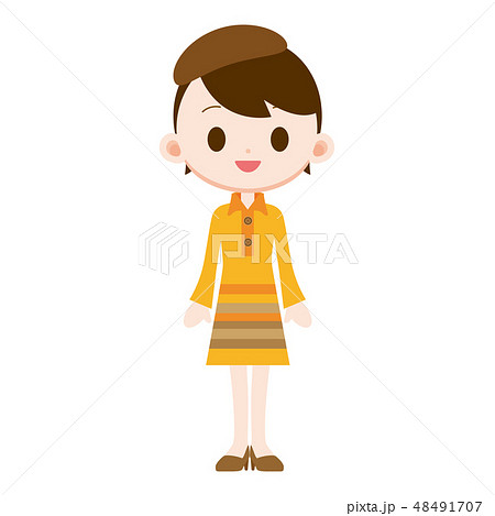 レトロなファッションの女性　オレンジ色 48491707