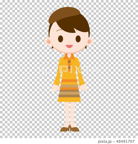 レトロなファッションの女性　オレンジ色 48491707