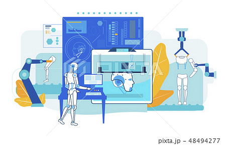 Robot Assembly. Automatic Production Factory. Flat Robot Assembly. Automatic Production Factory. Flat 48494277