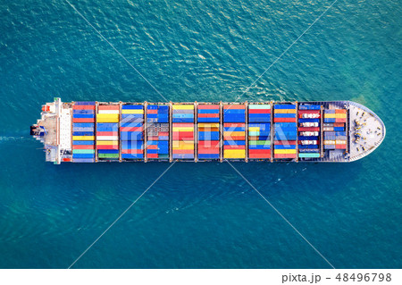 Aerial view of container cargo ship in sea. Aerial view of container cargo ship in sea. 48496798
