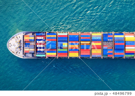 Aerial view of container cargo ship in sea. Aerial view of container cargo ship in sea. 48496799
