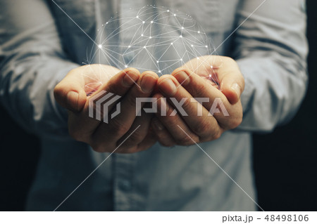 Man holding in palm Social connection technologies 48498106