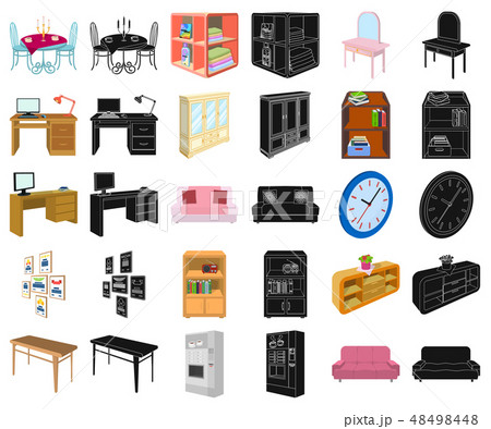 Furniture and interior cartoon,black icons in set collection for design. Home furnishings vector Furniture and interior cartoon,black icons in set collection for design. Home furnishings vector 48498448