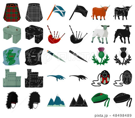 Country Scotland cartoon,black icons in set collection for design. Sightseeing, culture and 48498489