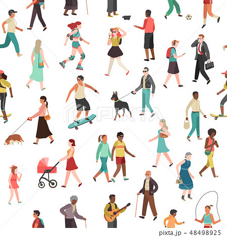 People walking seamless pattern. Women men children group person walk city crowd family park outdoor People walking seamless pattern. Women men children group person walk city crowd family park outdoor 48498925