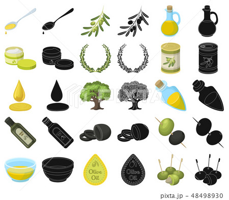 Olive, food cartoon,black icons in set collection for design. Olive oil, seasoning vector symbol Olive, food cartoon,black icons in set collection for design. Olive oil, seasoning vector symbol 48498930