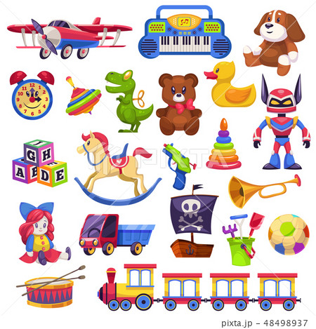 Kids toys set. Toy kid child preschool house baby game ball train yacht horse doll duck boat plane 48498937