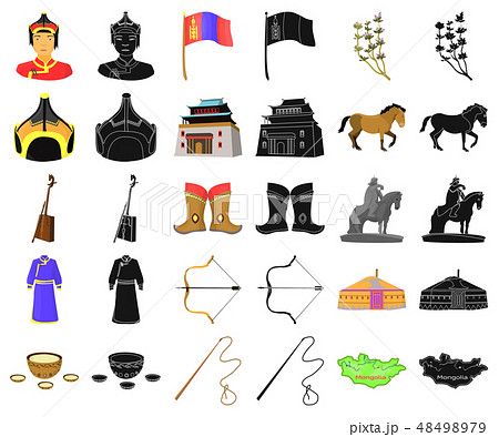 Country Mongolia cartoon,black icons in set collection for design.Territory and landmark vector Country Mongolia cartoon,black icons in set collection for design.Territory and landmark vector 48498979
