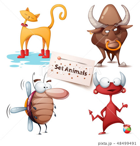 Cat, bull, cockroach, devil - set animals 48499491