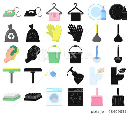 Cleaning and maid cartoon,black icons in set collection for design. Equipment for cleaning vector 48499851