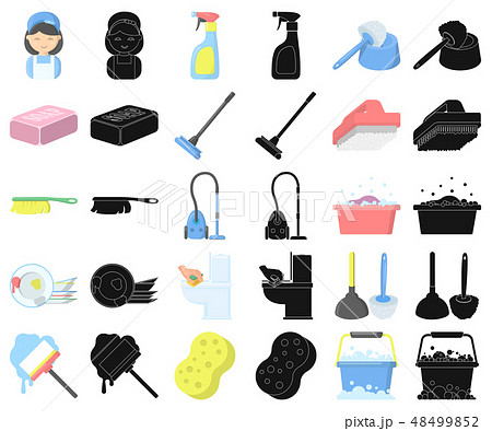 Cleaning and maid cartoon,black icons in set collection for design. Equipment for cleaning vector 48499852