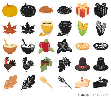 Canada Thanksgiving Day cartoon,black icons in set collection for design. Canada and Tradition Canada Thanksgiving Day cartoon,black icons in set collection for design. Canada and Tradition 48499922