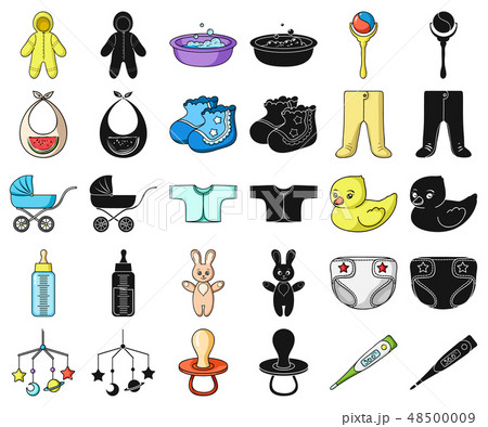 Birth of a baby cartoon,black icons in set collection for design. Newborn and accessories vector Birth of a baby cartoon,black icons in set collection for design. Newborn and accessories vector 48500009