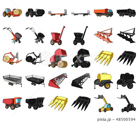 Agricultural machinery cartoon,black icons in set collection for design. Equipment and device vector 48500594