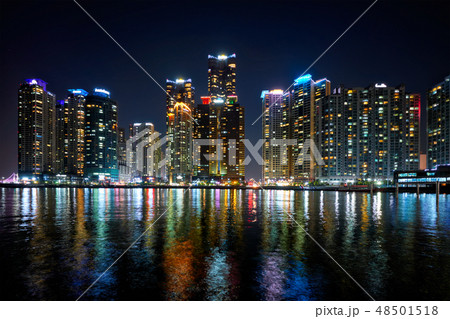 Busan Marina city skyscrapers illluminated in night Busan Marina city skyscrapers illluminated in night 48501518