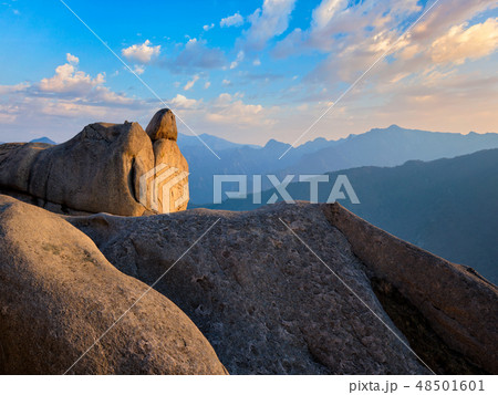 View from Ulsanbawi rock peak on sunset. Seoraksan National Park, South Corea View from Ulsanbawi rock peak on sunset. Seoraksan National Park, South Corea 48501601