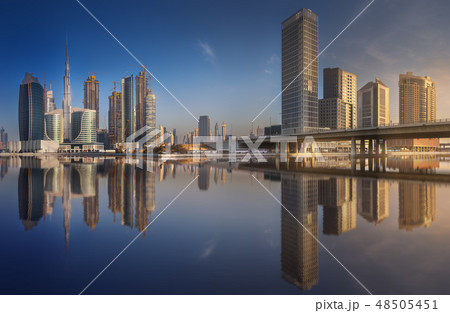 Cityscape of Dubai and panoramic view of Business bay, UAE 48505451