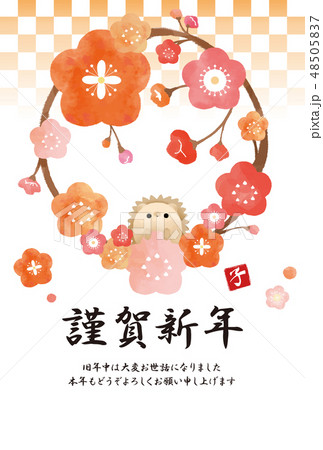 2020年　年賀状　デザイン　縦　子年　ハリネズミ　イラスト 48505837