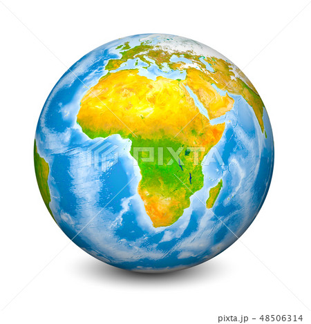 Earth globe focused on Africa. Realistic topographical lands and oceans with bathymetry. 3D object Earth globe focused on Africa. Realistic topographical lands and oceans with bathymetry. 3D object 48506314