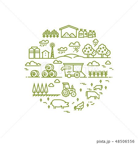 Rural landscape and agriculture farming thin line icons Rural landscape and agriculture farming thin line icons 48506556