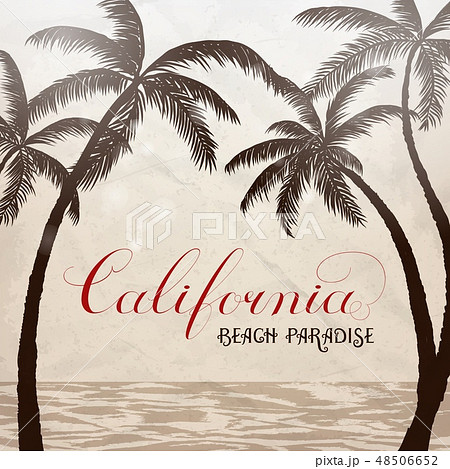 California lettering with palms background. Vector illustration. California lettering with palms background. Vector illustration. 48506652