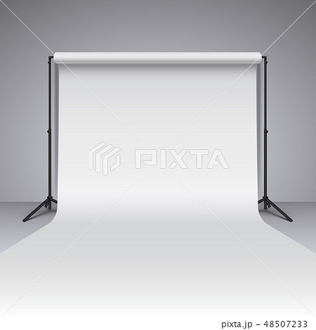 Empty white photo studio backdrop. Realistic photographer studio backdrop 48507233