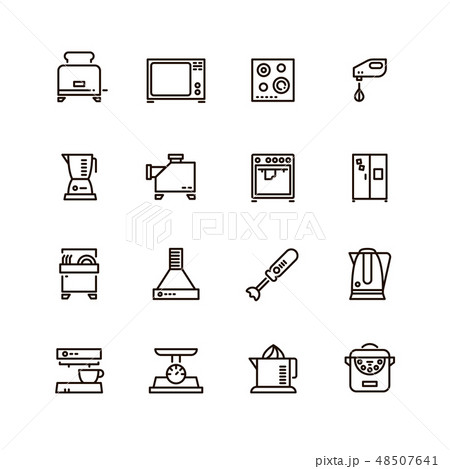Kitchen and cooking appliances household vector line symbols 48507641